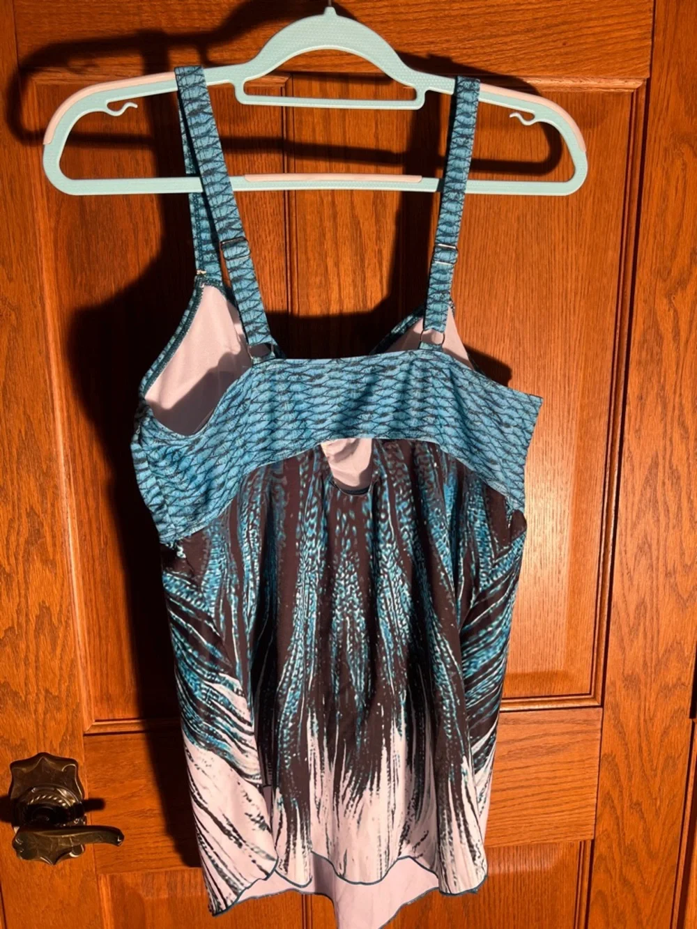 Teal and Black Patterned swim tank - Picture 2 of 4